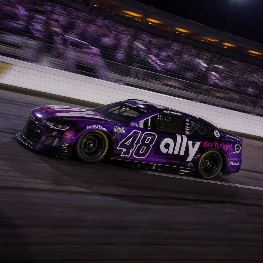 NASCAR stock car racing on a banked oval