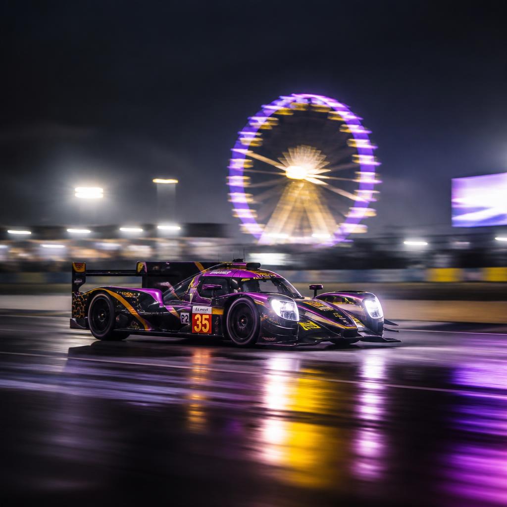 WEC endurance prototype racing at night